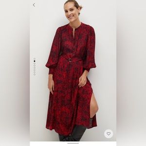 Long red and black dress.